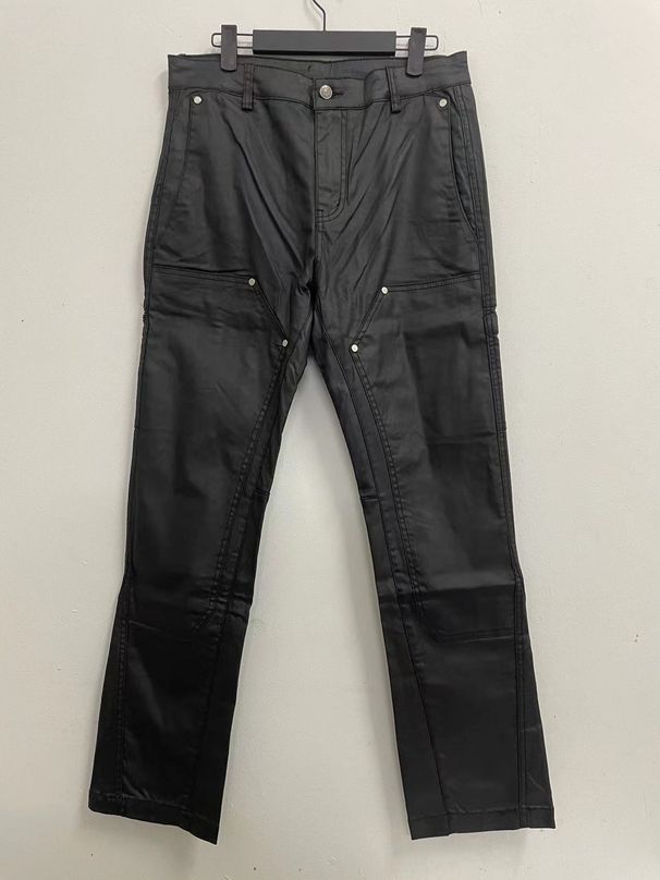 Streetwear Black Waxed Zip-Up Cargo Pants – High-Street Ins Trend Jeans, Slim Fit Stretch Trousers For Men & Women_mkmklike.com