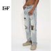Spot EF Denim | Korean Version Of High Street Light Blue Washed Thin Feet Zipper Split Jeans Knee Holes_mkmklike.com