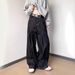 Black – Vintage American Loose-Fit Denim Pants With 3d Pleats & Blade Cut For Men & Women Blade Cut Hem_mkmklike.com