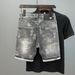 Men's Clothing Ripped Denim Shorts Men's Summer Thin Print Scraped Slim Fit Mid Length Pants VersatileStyle Trendy Five Point Pants_mkmklike.com