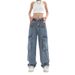 American Street Hip-hop Multi-pocket Straight-leg Workwear Jeans For Women, Loose-fitting, Stylish Wide-leg Slimming_mkmklike.com