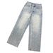Vintage Washed Blue Straight Leg Denim Jeans For Men & Women - 100% Cotton Cleanfit Retro Style With Distressed Details_mkmklike.com