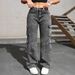 Distressed Washed Denim Cargo Pants For Women & Teens - Multi-Pocket Workwear Jeans, Streetwear Fashion, High Waist Straight Leg (Black, XS-XXL)_mkmklike.com
