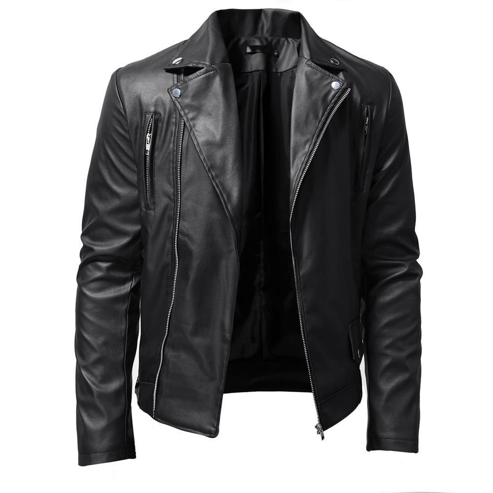 Men's PU Leather Jacket Men's Stand Collar Punk Motorcycle Leather Jacket_mkmklike.com
