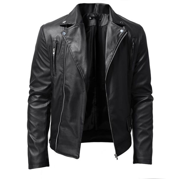 Men's PU Leather Jacket Men's Stand Collar Punk Motorcycle Leather Jacket_mkmklike.com