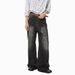 Men's Streetwear Vintage Washed Wide Leg Straight Denim Jeans With Lightning Print | Trendy Korean Style Loose Fit Cotton Blend Pants_mkmklike.com