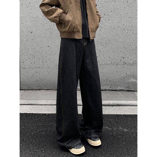 American High Street Autumn Winter Retro Casual Denim Raw Cowhide Scimitar Jeans Unisex Loose Plus Size Straight Long_mkmklike.com