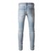 High Street Chiu brand new re-wash knife cut holes in the beggar sticker elastic slim-fit jeans man_mkmklike.com