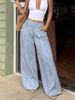 Light Blue Washed Wide Leg Jeans for Women Elastic Waist Vertical Stripe Design Loose Fit Versatile YT02_mkmklike.com