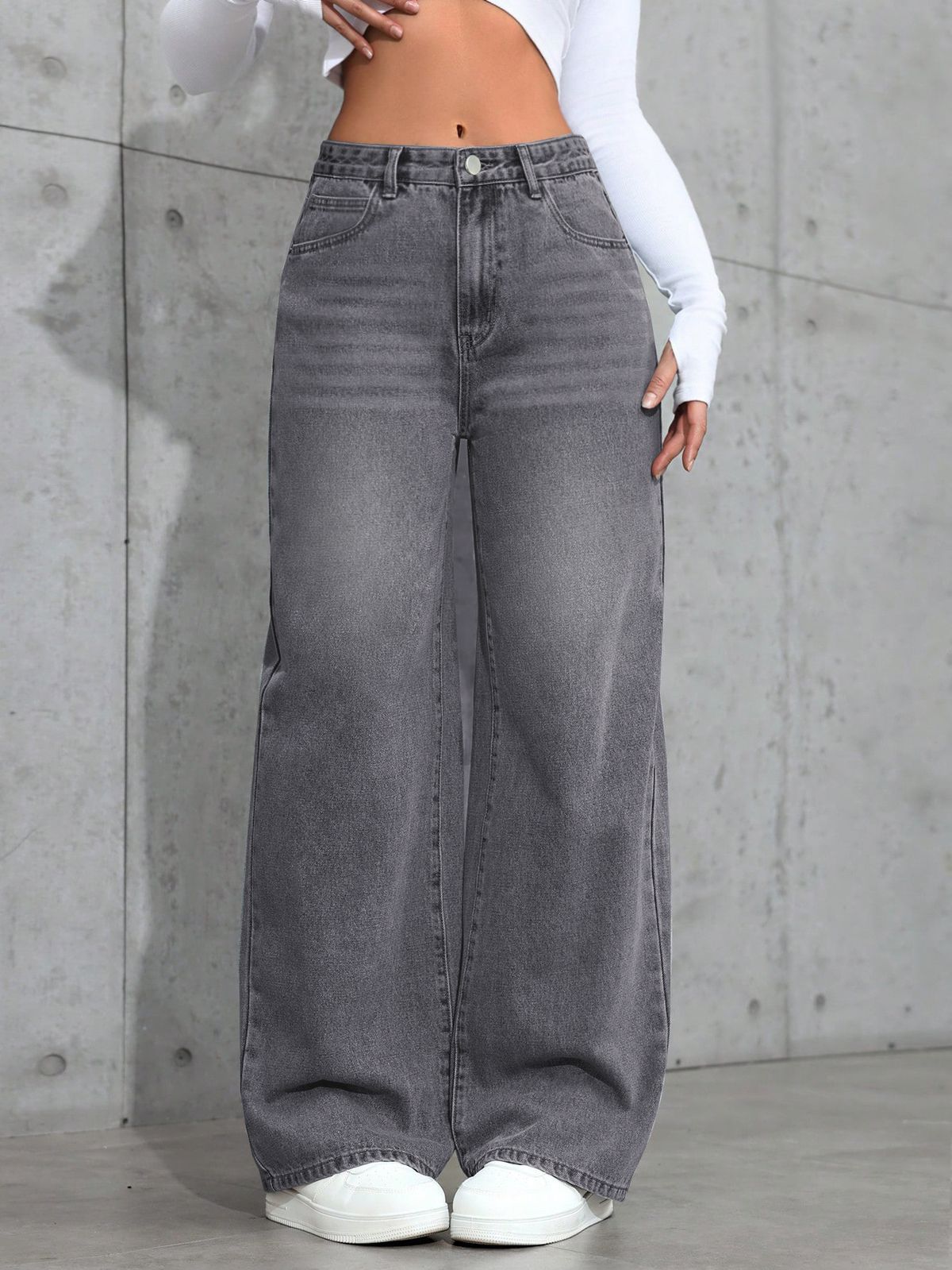 Women's Vintage Gray Washed Jeans – Relaxed Straight-Leg Denim Pants For Streetwear & Casual (S-XXL)_mkmklike.com