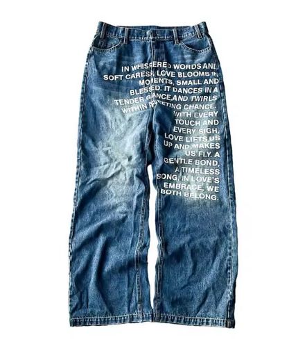 Men's Clothing Retro Street Hip Hop Wide Leg Pants Washed Letter Print Jeans Men's Loose Trousers Trend_mkmklike.com
