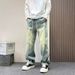 Men's Retro Washed Distressed Wide Leg Jeans Loose Straight Fit Curved For Spring And Autumn_mkmklike.com