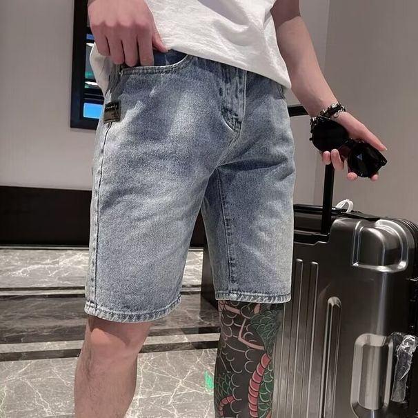 Men's Style Workwear Denim Summer Thin Casual Pants Plus Size Trendy Wide Leg Five Point_mkmklike.com