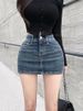 K Comes With A Full Crotch Cushion, Half Body Short Skirt, Women's Fashionable Pattern, Slim Fit, Leg Length, High Waist Denim Short Skirt_mkmklike.com