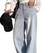 Women's American Style Trendy Washed Straight Leg Jeans Loose Fit Slimming Casual Long Pants Korean Fashion Summer Style_mkmklike.com