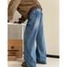 Vintage Blue Washed Curved Blade Jeans Unisex American High Street Loose Straight Leg Wide Pants_mkmklike.com