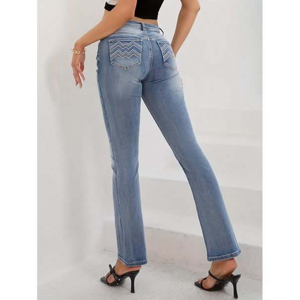 Women's Mid-Rise Flared Jeans With Embroidery, Curve-Enhancing Stretch Denim Bootcut Pants For A Sexy Silhouette_mkmklike.com