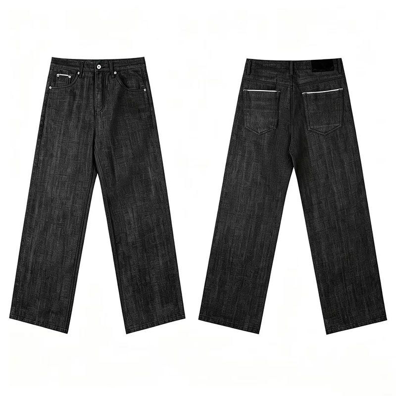 Men's Clothing American Retro Raw Denim Jeans Loose Straight Leg Wide Leg Floor Length Comfortable Drape_mkmklike.com