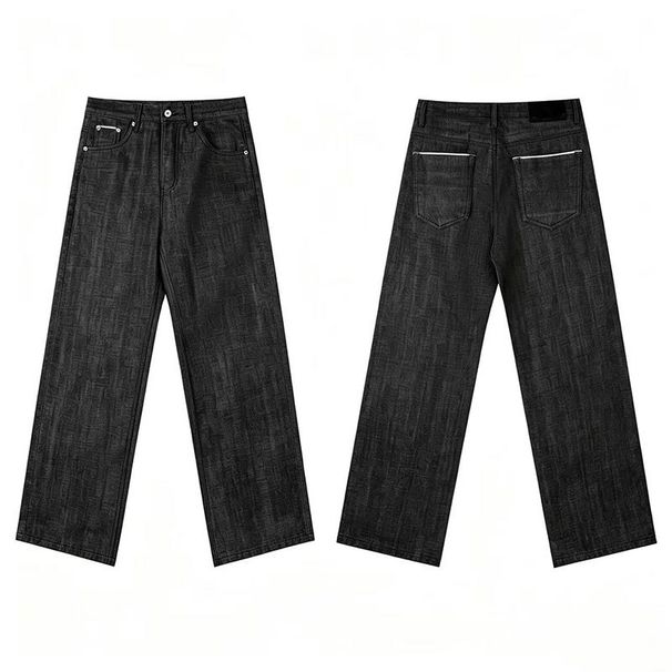Men's Clothing American Retro Raw Denim Jeans Loose Straight Leg Wide Leg Floor Length Comfortable Drape_mkmklike.com