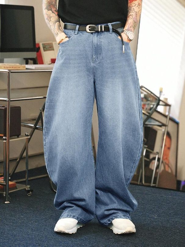 Cross Border American High Street Retro Street Fashion Black Loose Wide Leg Straight Casual Jeans_mkmklike.com