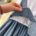 Women's Niche Design, Round Neck, Puff Sleeves, Patchwork Waist, Denim Skirt, Long Skirt_mkmklike.com