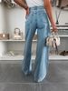 European And American Nostalgic Light Colored Elastic High Waist Loose Retro Wide Leg Denim Trousers_mkmklike.com