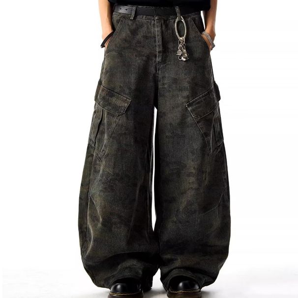 Military Camo Cargo Jeans – Unisex Oversized Streetwear Pants (S-3XL, 55% Cotton, Zip Fly, Multi-Pocket Utility Design)_mkmklike.com