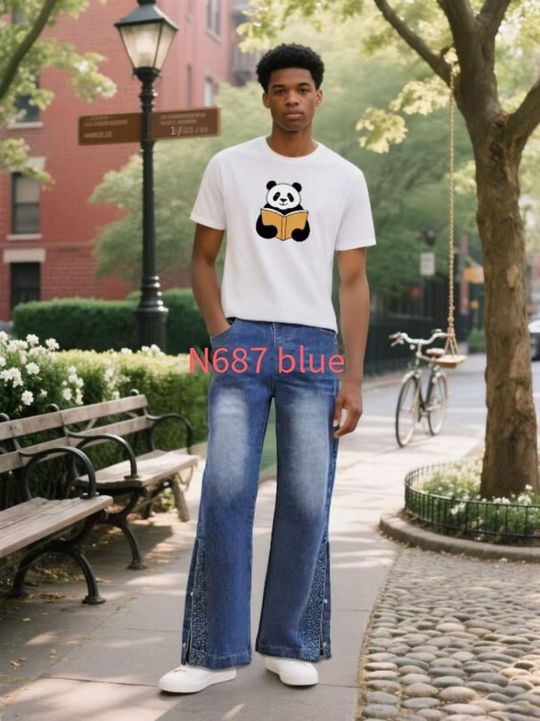 Men's Slim Straight Jeans – High-Waisted Rinse Wash Denim With Workwear Styling (XL-3XL, Blue, Light Stretch Cotton)_mkmklike.com