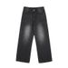 Korean Style Distressed Washed Wide Leg Jeans For Men, Loose Fit Straight Denim Pants, Retro Vintage Slimming Casual Trousers_mkmklike.com