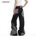 Unisex Vintage Floral Print Oversized Straight-Leg Jeans Baggy Trousers with Tribal Motifs Streetwear Retro Style_mkmklike.com