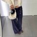 CE Corduroy Navy Blue Women's Jeans High Waist Fashionable Loose Slimming Wide Straight Pants 2026 Spring New Style_mkmklike.com