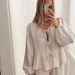 Women's Clothing casual fashion lace round neck lantern sleeve shirt high waist pants suit_mkmklike.com