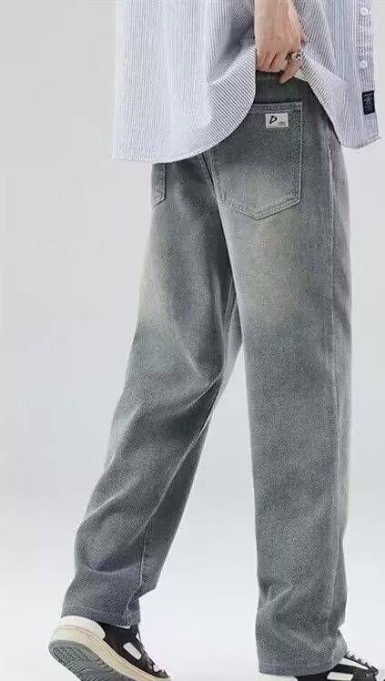 "Men's Retro Starry Sky Jeans – Vintage Washed Loose Fit, High-Street Straight Leg, Artistic Celestial Print (S-3XL, Vintage Blue/Light Blue)"_mkmklike.com