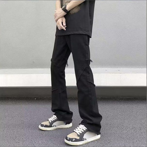 Men's Clothing Men's Slim Fit Straight Leg Jeans Trendy American Street Style Mud Dyed Washed Denim With Stylish Design Slightly Flared Leg_mkmklike.com