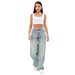 Women's Clothing Wide Leg Pants Women's High Waist Wide Leg Jeans - Vintage Blue Cotton Denim Pants For Casual & Office Wear_mkmklike.com