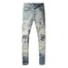 Men's Clothing American High Street Fashion Brand Men's Jeans Men's Slim Fit Hole Jeans Men's Long Trousers Retro Ripped Oil Hole Men's Trousers 1336_mkmklike.com