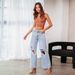 European And American Knee Ripped Jeans Women's High Waist Long Wide Leg Pants Light Color Washed Casual Pants_mkmklike.com