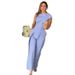 Women's Clothing round neck solid color irregular sleeveless high waist casual jumpsuit trousers_mkmklike.com