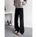 Men's Black Slim Fit Jeans Studded Cuffs Frayed Edges Slightly Flared Hip Hop Style Wide Leg Floor Length Pants_mkmklike.com