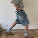 Men's Distressed Denim Shorts Front And Back Patchwork Retro Style Wide Leg Loose Casual Straight Leg Five Point Pants_mkmklike.com