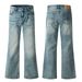 Men's Clothing Vintage Washed Blue Flared Jeans For Men & Women, Slim Fit, Stacked Hem, High Waist, Comfortable Cotton Denim Pants_mkmklike.com