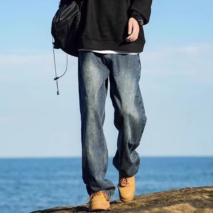 Men's Straight Washed Jeans – American High Street Loose Fit Casual Denim Pants_mkmklike.com