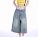 Vintage High-Waisted Denim Shorts For Women – Distressed Washed Wide Leg Cropped Pants, Casual Streetwear, Summer Comfort_mkmklike.com