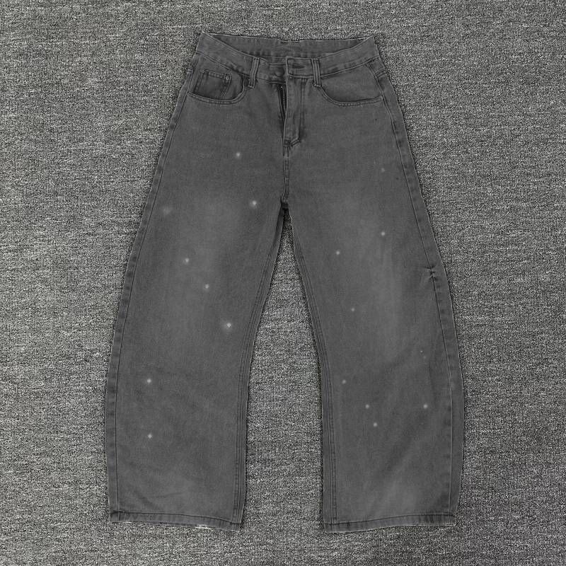Men's Grey Distressed Denim Jeans Retro Loose Fit High Waist Straight Leg Casual Pants For Spring Autumn_mkmklike.com