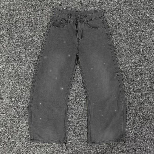 Men's Grey Distressed Denim Jeans Retro Loose Fit High Waist Straight Leg Casual Pants For Spring Autumn_mkmklike.com