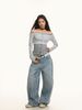 Plus Size Trendy High-Waisted Flared Jeans For Women - Vintage Print Wide Leg Denim Pants With Distressed Details_mkmklike.com