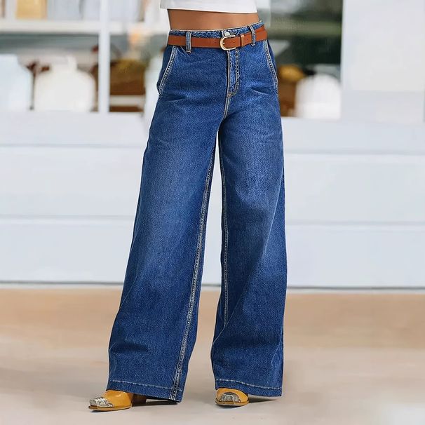 Women's Retro Wide Leg Jeans High Waisted Casual Washed Straight Leg Pants European American Style Spring Autumn Summer Cotton_mkmklike.com