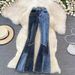 Retro Patchwork Flare Jeans – Petite-Friendly High Waist (S-5XL, Color-Blocked)_mkmklike.com