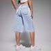 Women's High Waisted Denim Shorts Light Blue Washed Rhinestone Firework Detail Sexy Style Factory Direct Wholesale Bottoms_mkmklike.com