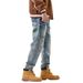 New Retro Workwear Yellow Mud Jeans Loose Straight Leg Men's American High Street Wide Leg Pants_mkmklike.com
